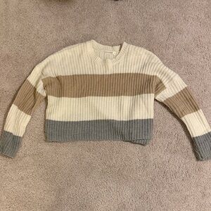 moon & madison Cropped Colorblock Sweater in Cream, Tan, and Gray